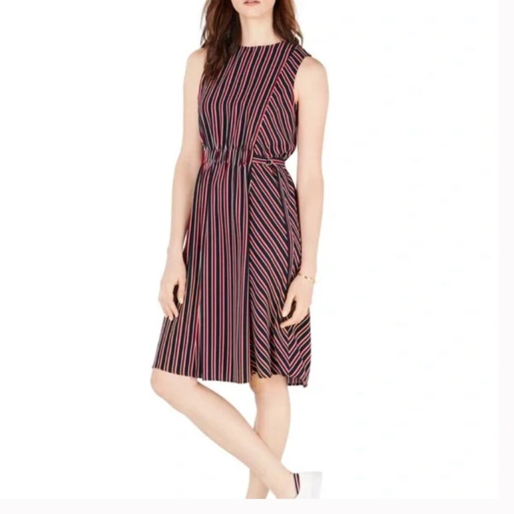 TOMMY HILFIGER Striped Sleeveless Midi Dress Red White Blue XS NWOT